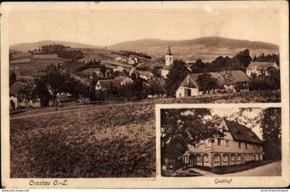 CPA Crostau Schirgiswalde Kirschau in Sachsen, Gasthaus, Blick auf den Ort,Kirche