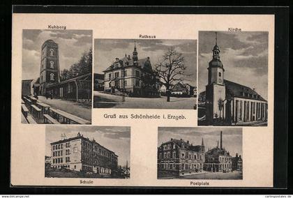 AK Schönheide i. Erzgeb., Kirche, Kuhberg, Rathaus