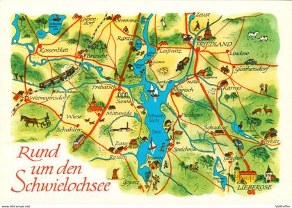 DDR AK Landkarte Rund um den Schwielochsee, Friedland, Lieberose, Kossenblatt