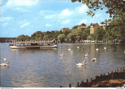 72255599 Strausberg Brandenburg Partie am Straussee Boot Schwaene Strausberg