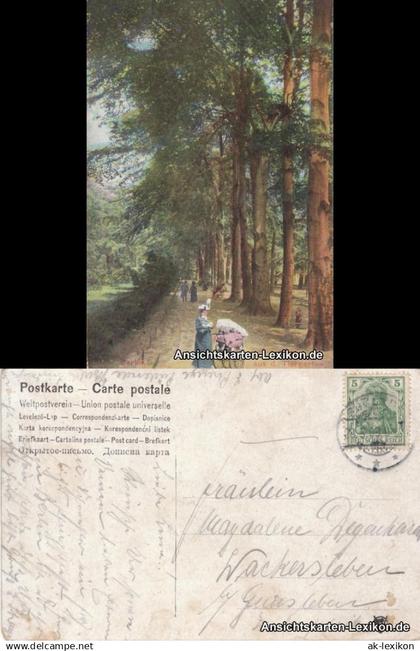 Tiergarten-Berlin Partie aus dem Tiergarten, Frau mit Kinderwagen 1909