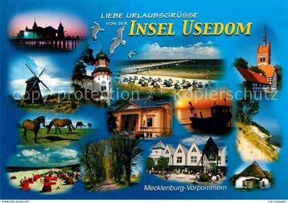 73201548 Usedom Kirche Strandkoerbe Windrad Seebruecke Usedom