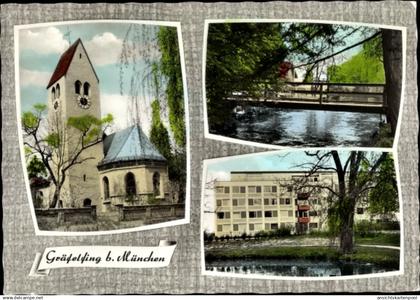 CPA Gräfelfing in Oberbayern, Kirche, Außenansicht, Partie an der Brücke, Gebäude