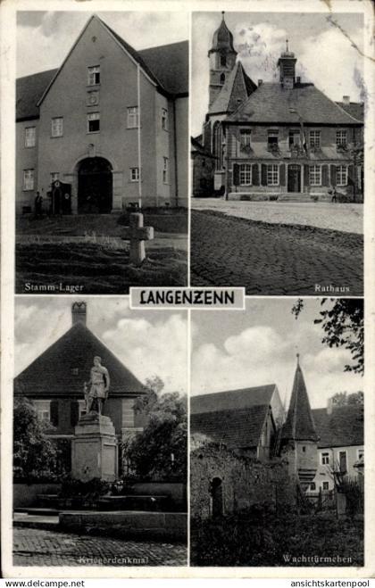 CPA Langenzenn in Mittelfranken, Stamm-Lager, Rathaus, Kriegerdenkmal, Wachttürmchen