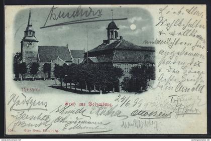 Mondschein-AK Boizenburg, Markplatz mit Kirche