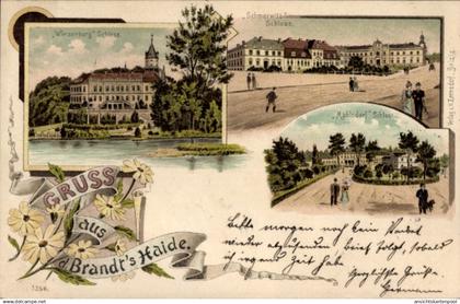 Lithographie Wiesenburg in der Mark, Brandt's Haide, Schloss Schmerwitz, Schloss Mahlsdorf