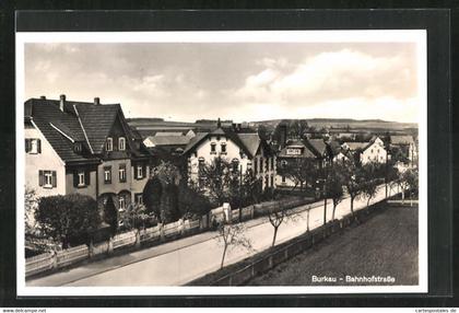 AK Burkau, Bahnhofstrasse mit Bäumen