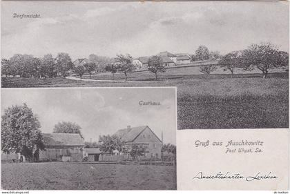 Auschkowitz-Burkau (Oberlausitz) Wučkecy Porchow: Gasthaus und Panorama 1914