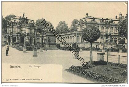 Dresden - Zwinger - Verlag Max Köhler Dresden - Bahnpost Dresden Tetschen Zug 452 gel. 1906