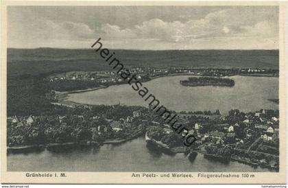 Grünheide i. M. - Am Peetz- und Werlsee - Fliegeraufnahme 150m 1927 - Verlag W. Meyerheim Berlin