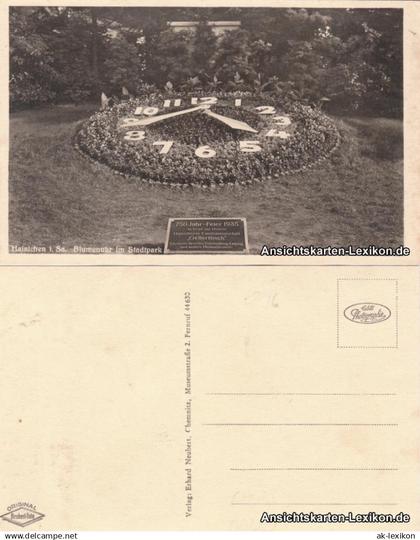 Ansichtskarte Hainichen Blumenuhr im Stadtpark 1935