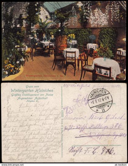 Ansichtskarte Hainichen Wintergarten Hainichen 1917  gel. Feldpoststempel