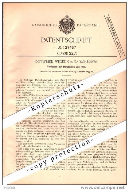 Original Patent - Gottfried Wegelin in Kalscheuren b. Hürth , 1899 , Darstellung von Ruß !!!