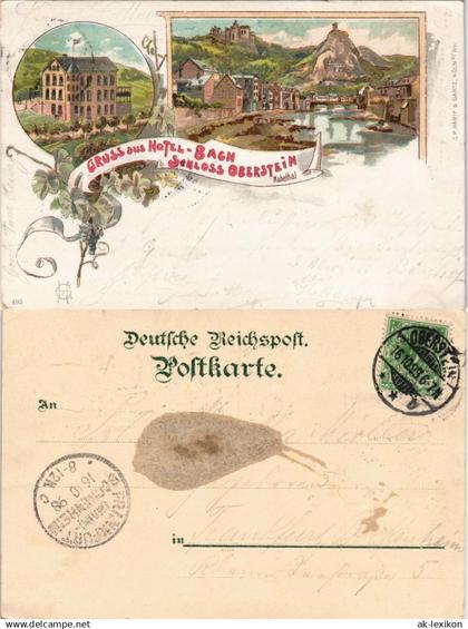 Ansichtskarte Idar-Oberstein 2 Bild Litho: Stadt, Hotel Bach Schloß 1898