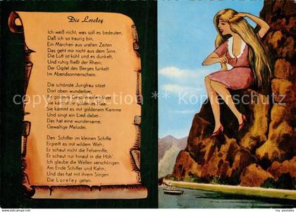 73008332 Loreley Lorelei Liedtext Illustration Loreley Lorelei