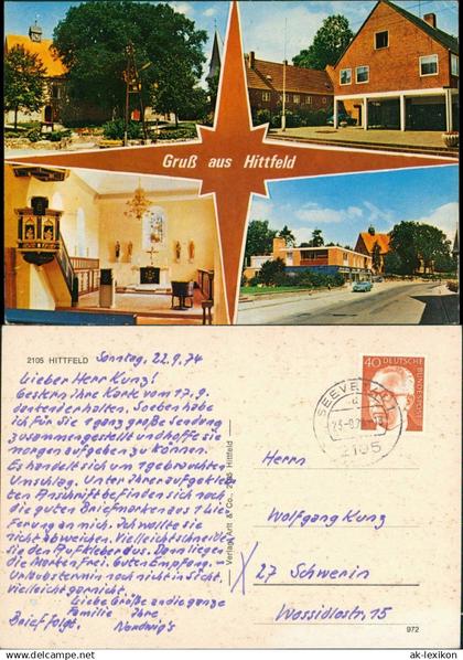 Hittfeld-Seevetal Gruss-Aus-Mehrbild-AK, Kirche, Plätze, Strassen Partie 1965