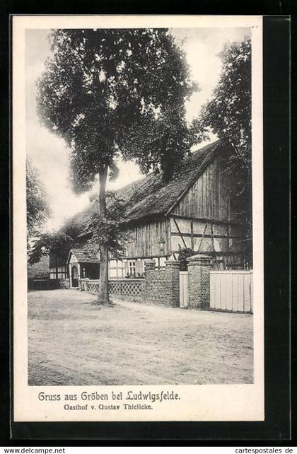 AK Gröben bei Ludwigsfelde, Gasthof Gustav Thielicke mit Strasse