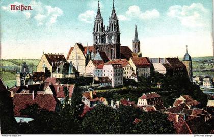 Meissen, Teilansicht, Bahnpost, Bahnpoststempel "Dresden-Meissen", 1909