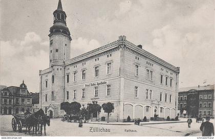 AK Züllichau Sulechow Rathaus Markt Apotheke Pferdekutsche a Königswalde Wandern Langenfeld Ostrow Schwiebus Swiebodzin