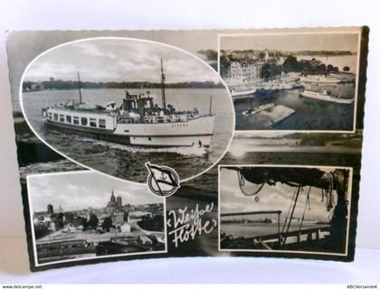 Weiße Flotte. Alte Ansichtskarte / Postkarte s/w. gel. 1963. Schiff Eldena. Fahrgastschiffahrt Stralsund. 4 An