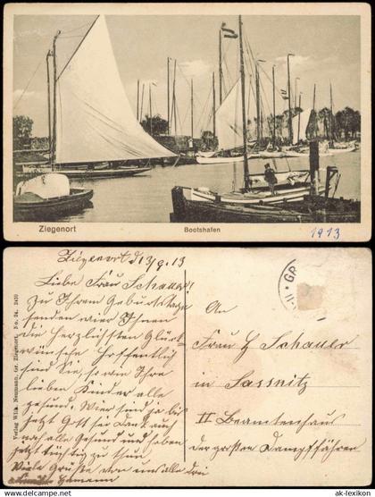 Postcard Ziegenort Trzebież Bootshafen Pommern 1913