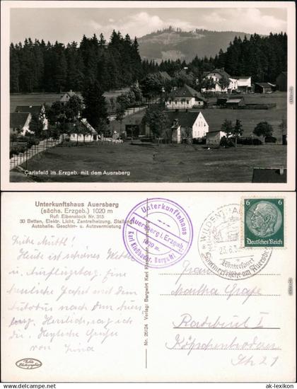 Ansichtskarte Auersberg (Erzgebirge) Unterkunftshaus Auersberg 1939