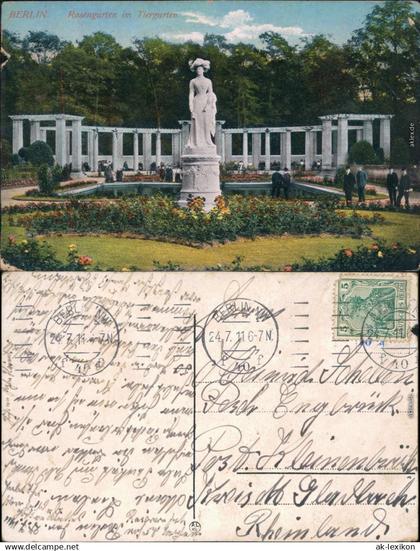 Ansichtskarte Tiergarten-Berlin Rosengarten im Tiergarten, Statue 1911