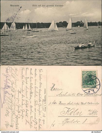 Ansichtskarte Wannsee-Berlin Blick auf den grossen Wannsee, Segelboote 1914