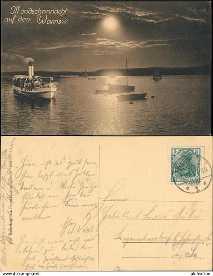 Ansichtskarte Wannsee-Berlin Dampfer Mondnacht Wannsee 1908