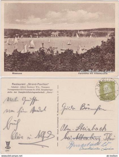 Ansichtskarte Wannsee-Berlin Segelboote auf dem Wannsee, Villen 1932