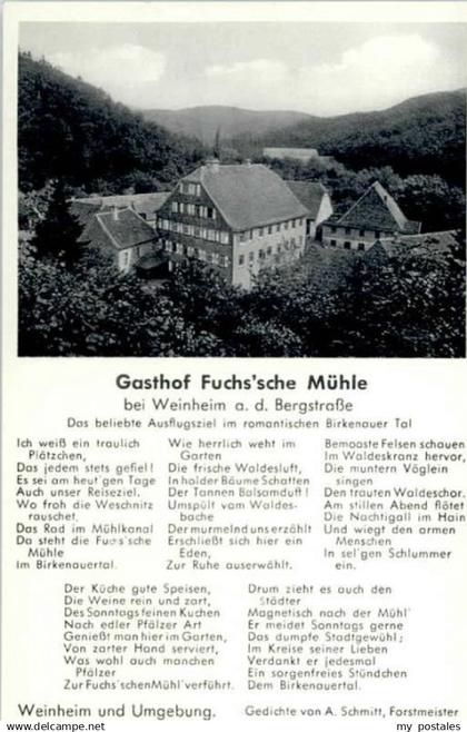 70658644 Weinheim Bergstrasse Weinheim Bergstrasse Gasthof Fuchsche Muehle *