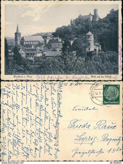 Ansichtskarte Wertheim Burg Schloss Wertheim Stadtteilansicht 1936