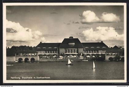 AK Hamburg-Winterhude, Stadthalle mit Stadtparksee