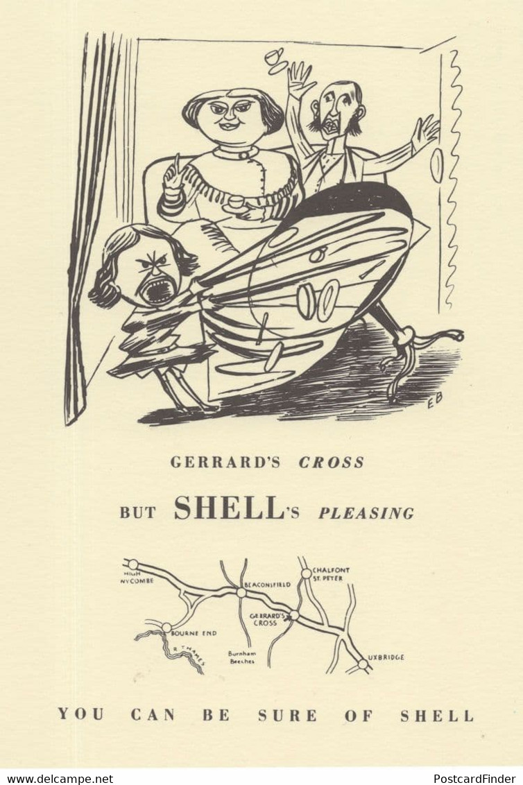 Gerrards Cross Buckinghamshire Boat Shell Map Comic Postcard