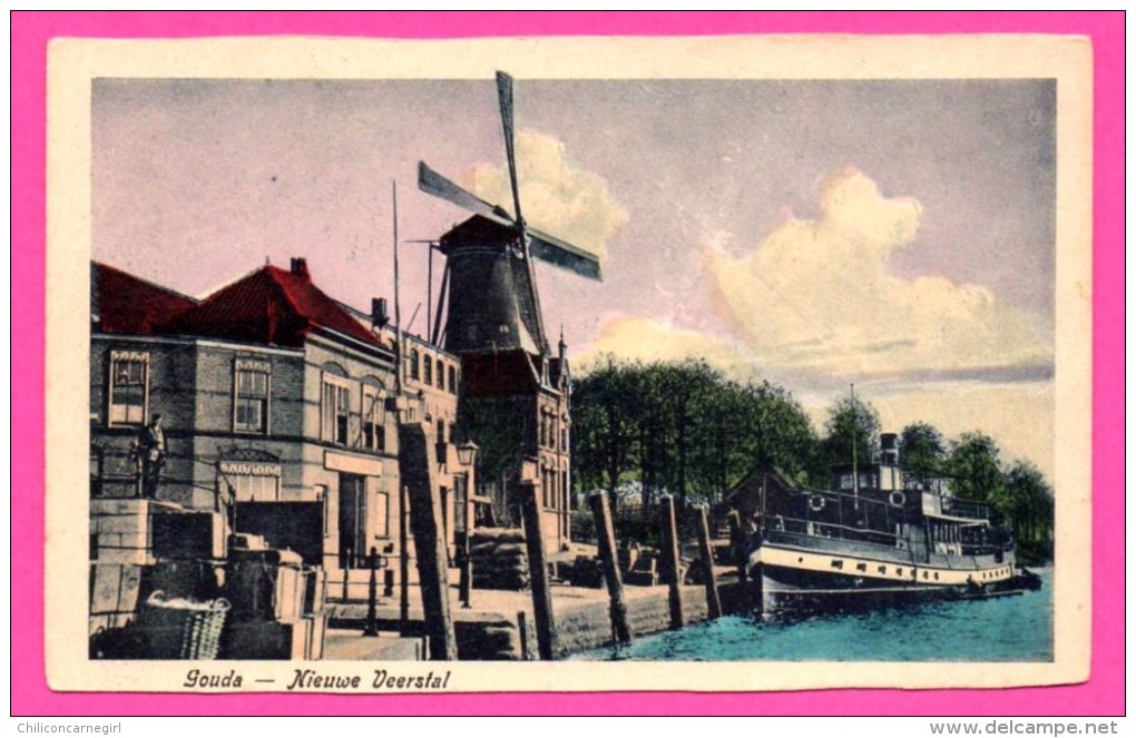 Gouda - Nieuwe Veerstal - Moulin - Paquebot - Colorisée