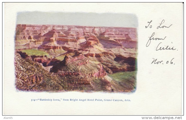 Grand Canyon AZ Arizona, 'Battleship Iowa'Rock Formation, c1900s Vintage Postcard