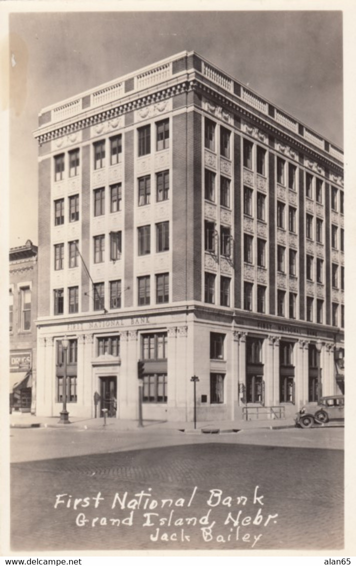 Grand Island Nebraska, First National Bank Building, c1930s/40s Vintage Real Photo Postcard