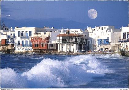 72447926 Venice Mykonos Brandung Haeuserpartie am Meer Vollmond Venice Mykonos