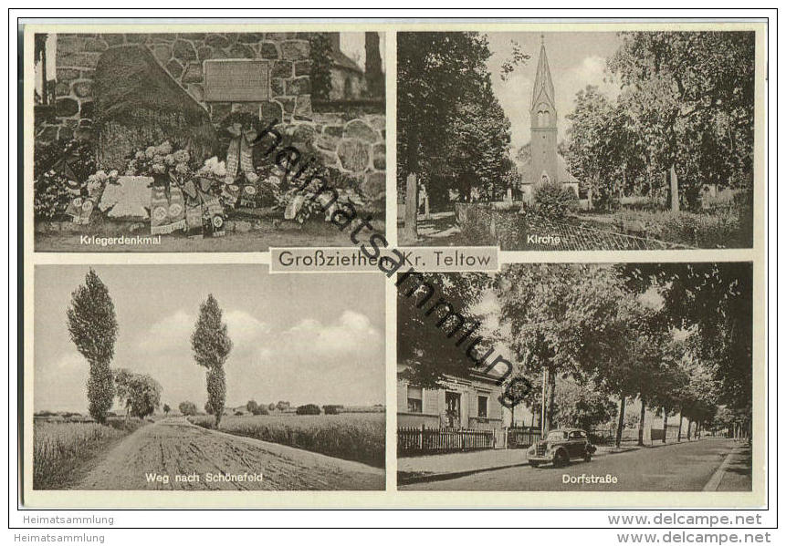 Großziethen Kreis Teltow - Kriegerdenkmal - Kirche - Dorfstraße - Weg nach Schönefeld