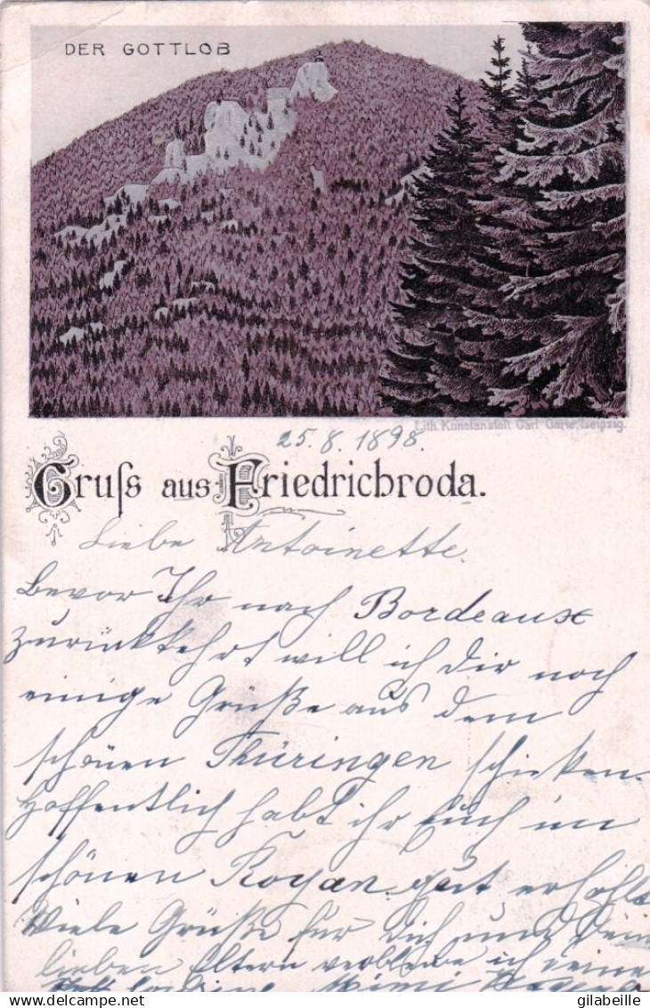 gruss aus FRIEDRICHRODA - thuringe - der Gottlob - litho  1898