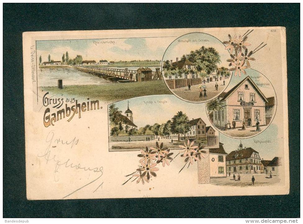 Gruss aus Gambsheim ( multivues chromo lithographie L. Deiss)