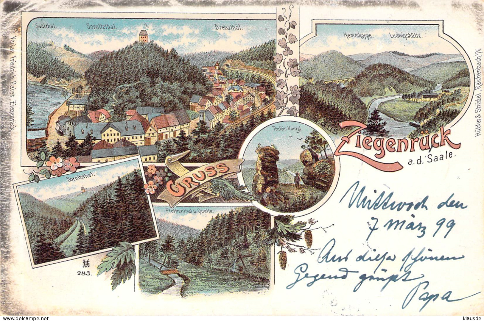 Gruss aus Ziegenrück a.d.Saale - Mehrbild Litho gel.1902 AKS