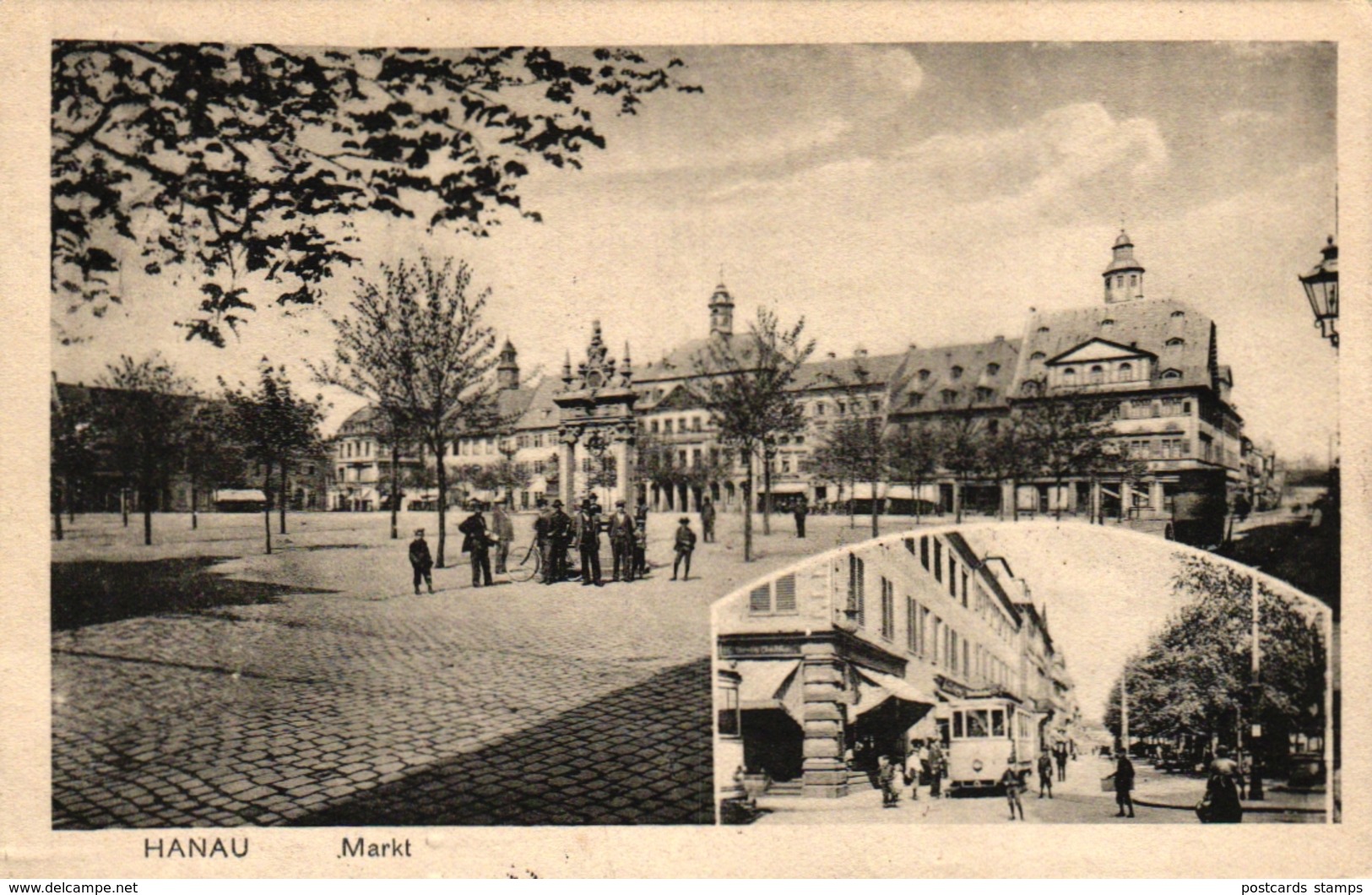 Hanau, Markt, Strassenbahn, 1917  von Hanau nach Chemnitz versandt