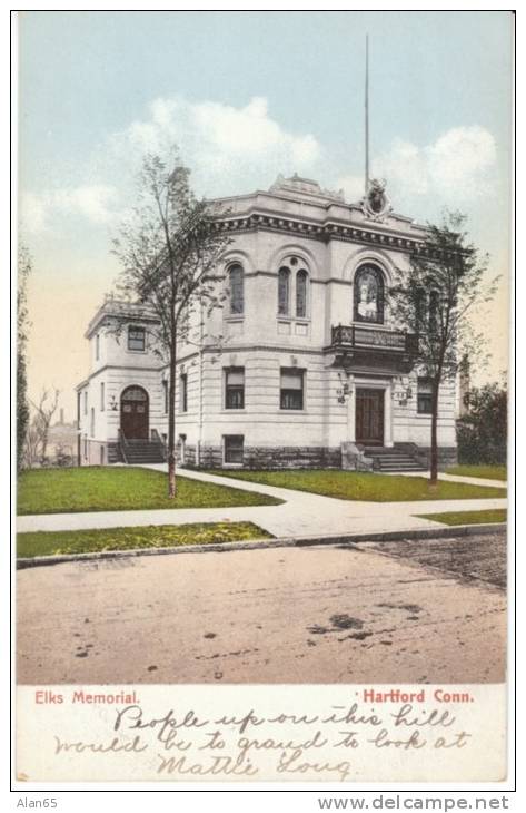 Hartford CT Connecticut, Elks Memorial Building, Organizations, c1900s/10s Vintage Postcard