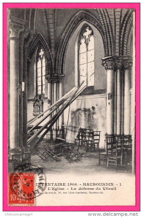 Haubourdin - Inventaire 1906 - L'Église - La Défense du Vitrail - DESCAMPS - DELESALLE - 1908 - Cachet Convoyeur