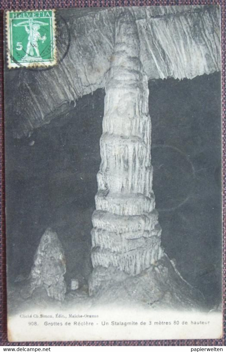 Haute-Ajoie (JU) Réclère - Grottes de Réclère: un Stalagmite de 3 metres 80 de hauteur / Tropfsteinhöhle 1911