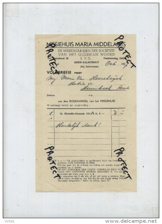 Heide - Kalmthout :  Missiehuis Maria Middeelares 1937  ( zie scan )