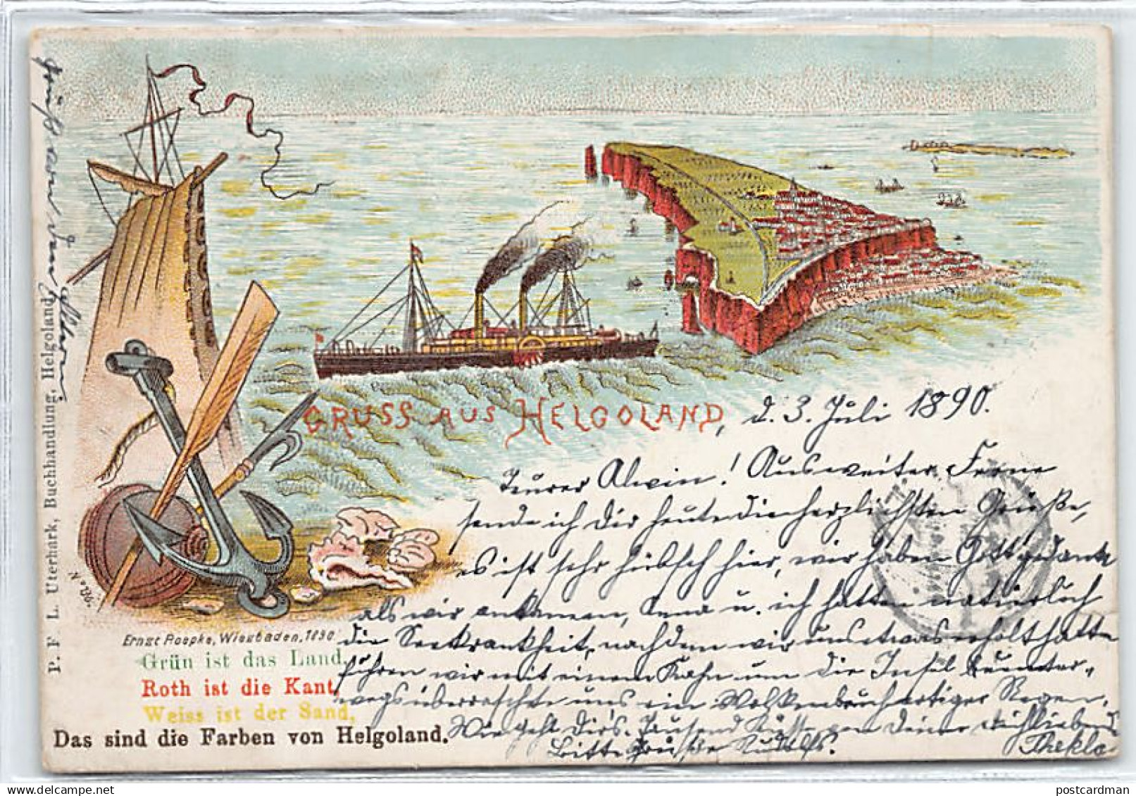 HELGOLAND (SH) Gruss aus Jahr 1890 mit Helgoland Briefmarke.