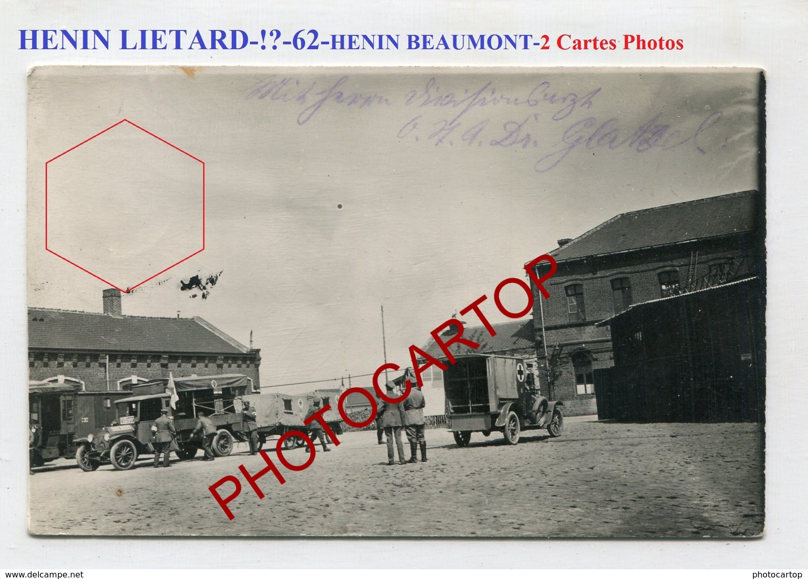 HENIN-BEAUMONT-!!?-Ambulances-Lazaret-2x CARTES PHOTOS Allemandes-Guerre 14-18-1WK-France-62-Militaria-Feldpost-