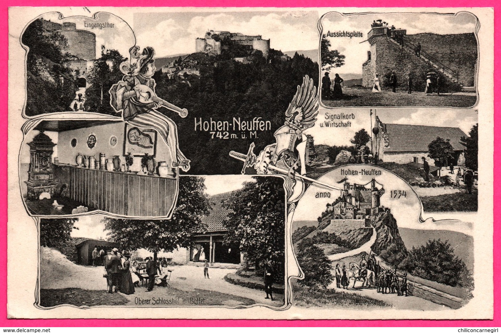 Hohenneuffen - Multivues - Eingangsthor - Aussichplatte - Signalkorb u. Wirtschaft - Epée - Animée - 1913